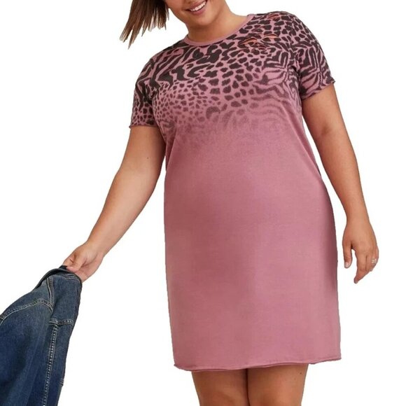 Torrid Lovesick Destructed Dress Size 2 2X 18/20 Pink Black Animal Print New - Picture 2 of 16